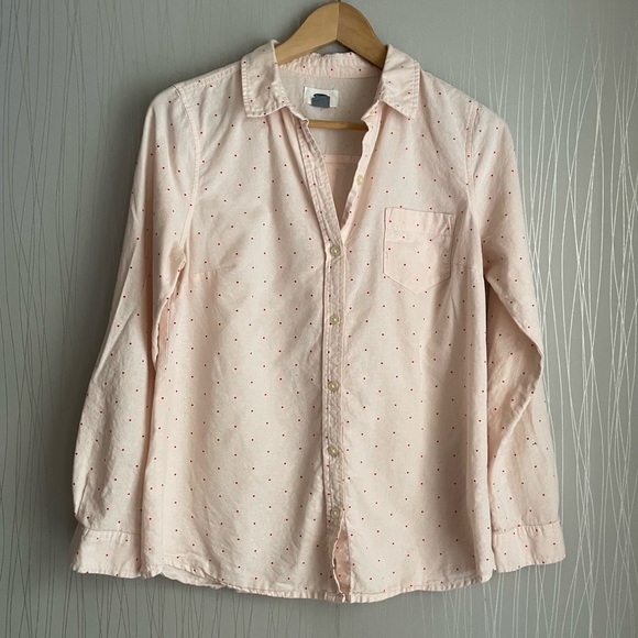 Old Navy Women's Button-Up Shirt Light Pink Red Polka Dot Womens size Small - Picture 1 of 9